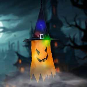 Halloween-i LED dekor - szellem - sárga - 10 színes LED - akasztható